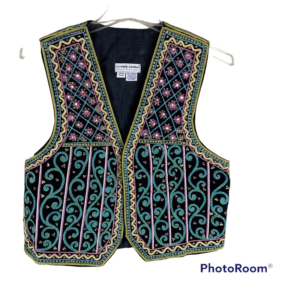 Vintage Carol Horn workshop gypsy bohemian unisex embedded and embellished vest